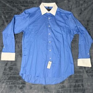 Donald J Trump Signature Collection Mens Blue Dress Shirt 17 34-35 French Cuff